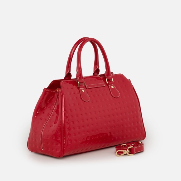 Arcadia Red Logo Embossed Patent Leather Teresa Large Top Handle Bag - Picture 4 of 12
